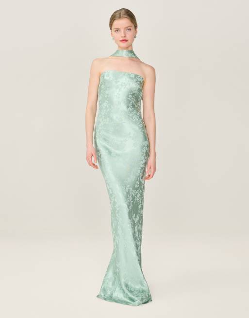 Omnes Accessories scarlett floral jacquard occassion neck scarf in sage  green in green | ASOS