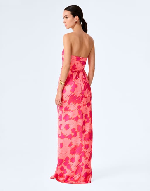 Omnes amdra strapless floral satin maxi dress in hot pink, 3 of 3