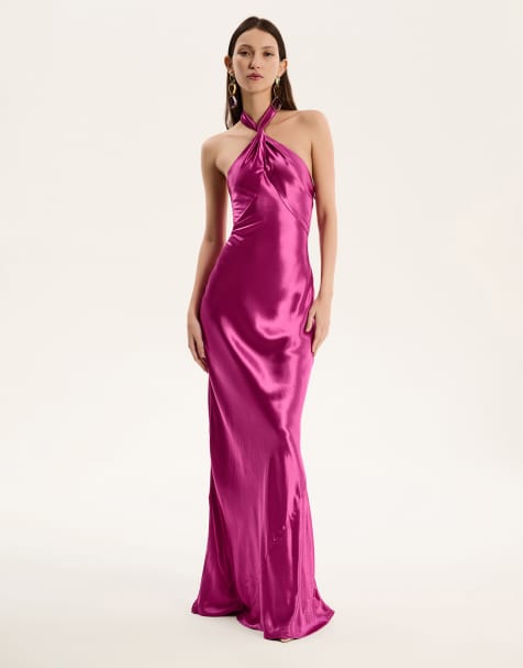OMNES Arles Satin Maxi Dress in magenta