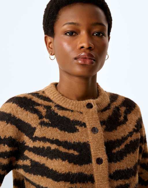 Omnes August cardigan in brown animal in brown zebra print, 3 of 6