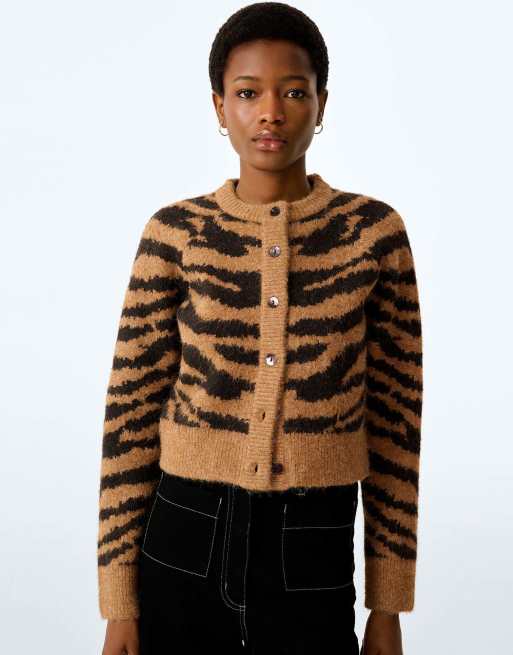 Omnes August cardigan in brown animal in brown zebra print, 4 of 6