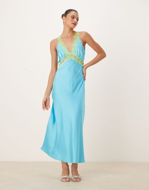 OMNES Aurelia open back maxi dress in turquoise - view 1
