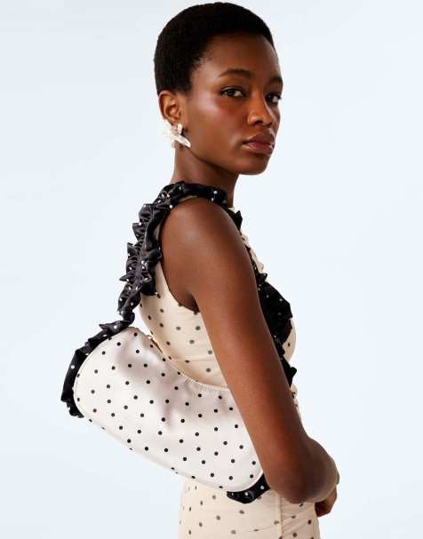 Omnes azorez frill shoulder bag in black and white polka dot in white - view 1
