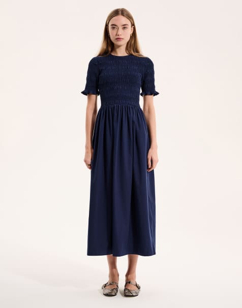 OMNES Becky Shirred Midi Dress in navy - view 1