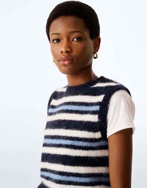 Omnes Bob sleeveless knit vest in navy stripe in navy stripe, 3 of 6