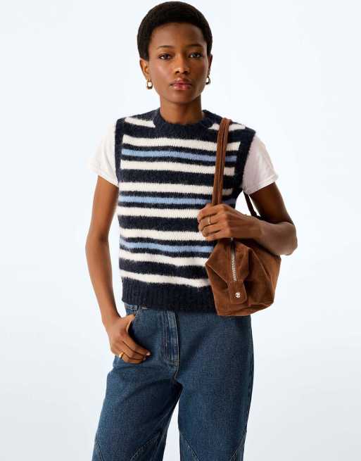 Omnes Bob sleeveless knit vest in navy stripe in navy stripe, 4 of 6