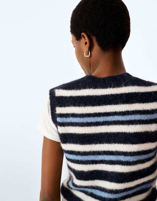 Omnes Bob sleeveless knit vest in navy stripe in navy stripe, 6 of 6