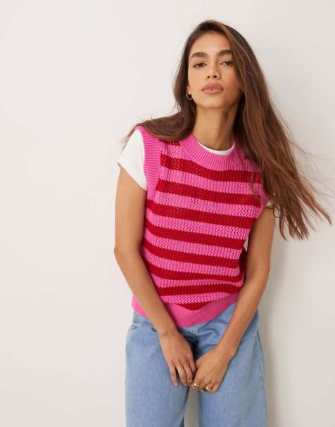 OMNES Bobbi Stripe Cotton Vest in Magenta
