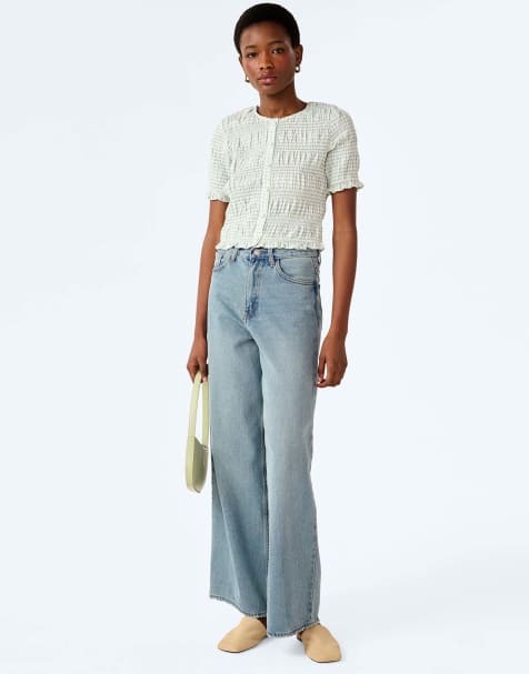 Omnes burke cropped mint and white gingham top in green - view 1