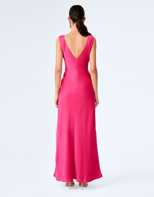 Omnes casey v-neck satin maxi dress in magenta, 2 of 3
