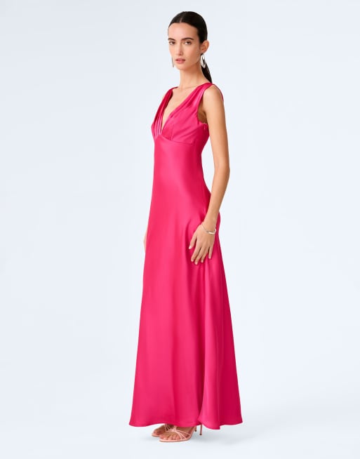 Omnes casey v-neck satin maxi dress in magenta, 3 of 3
