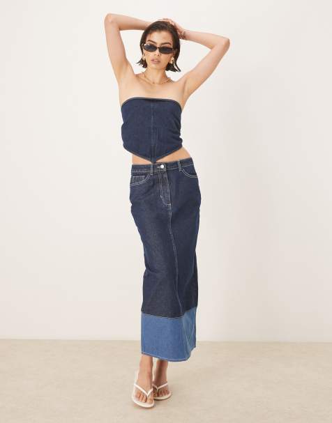 OMNES Chicago concealed fly high rise skirts in blue