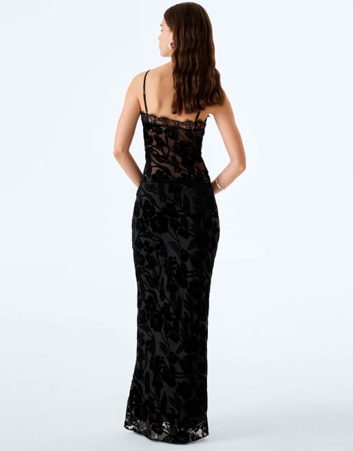 Omnes cierra skirt maxi floral viscose in black devore, 2 of 5