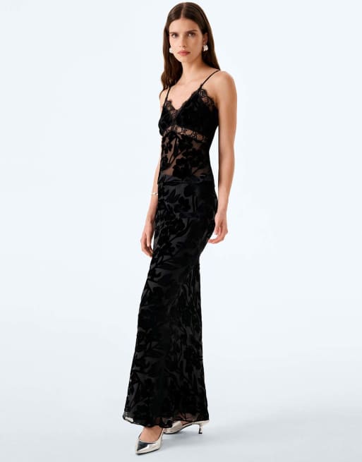 Omnes cierra skirt maxi floral viscose in black devore, 4 of 5