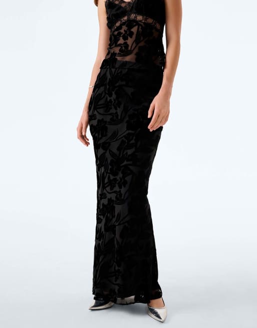 Omnes cierra skirt maxi floral viscose in black devore, 5 of 5