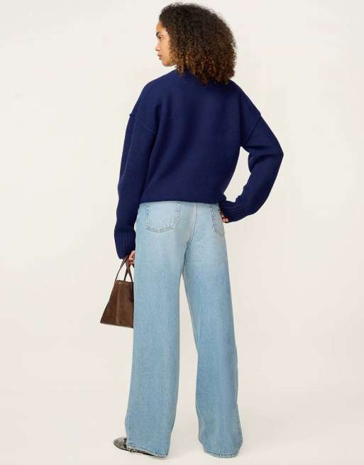 Omnes Clementine knitted jumper in navy in navy, 2 of 7