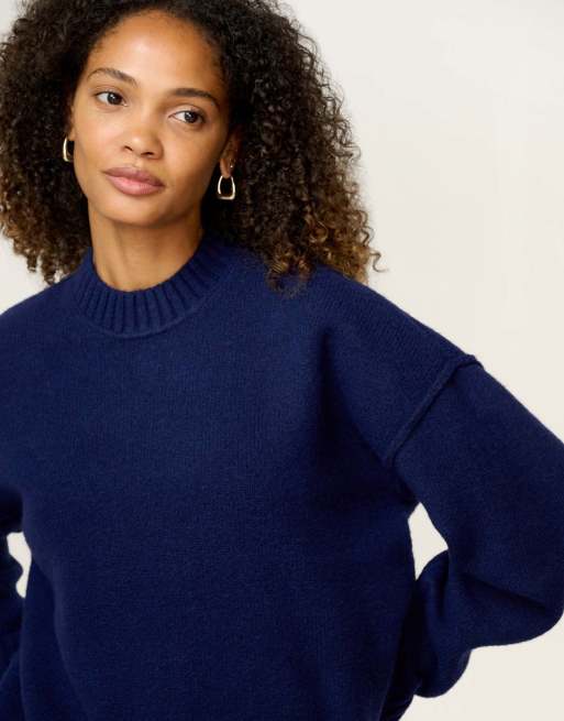 Omnes Clementine knitted jumper in navy in navy, 3 of 7