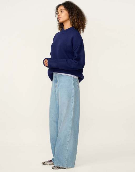 Omnes Clementine knitted jumper in navy in navy, 4 of 7