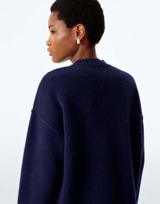 Omnes Clementine knitted jumper in navy in navy, 7 of 7