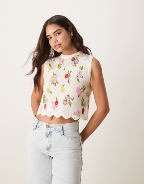OMNES Crew neck cropped knitwear in floral print - view 1