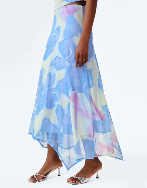 Omnes cruze skirt in mint glitched floral in blue, 4 of 4