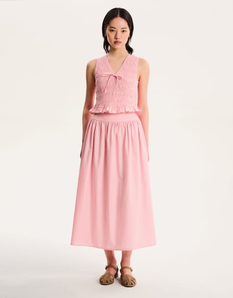 OMNES Darcie stretch-back high rise skirt in plain pink