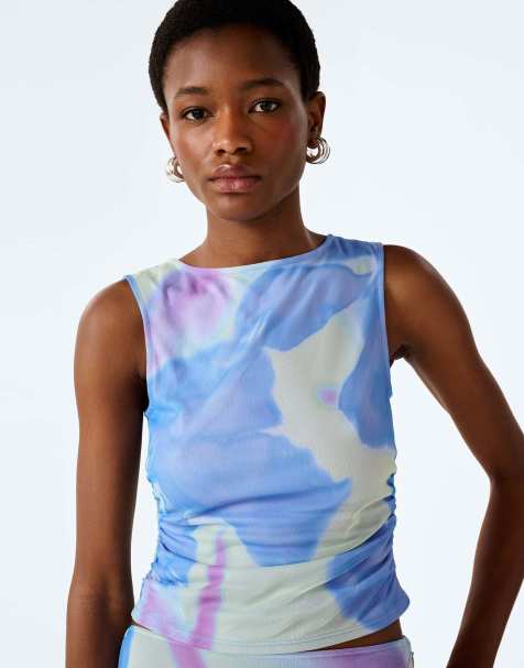 Omnes delia top in mint glitched floral in blue - view 1