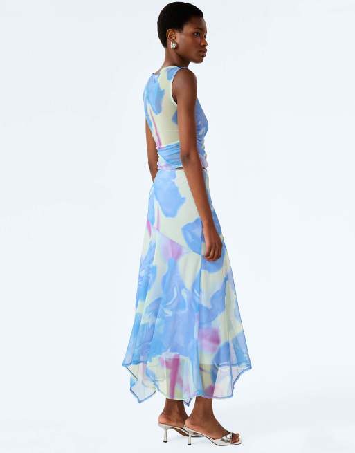 Omnes delia top in mint glitched floral in blue, 4 of 5