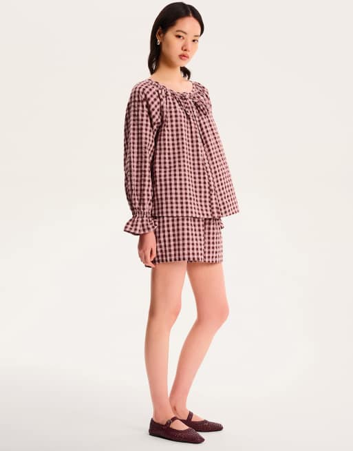 OMNES Dianne tie front shirt in gingham pink ASOS - Main Image