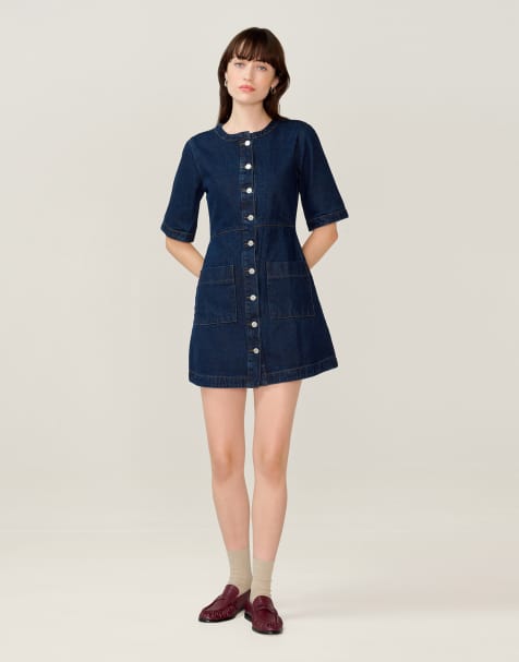 Omnes Dresses adia mini dress in mid-wash denim in blue - view 1