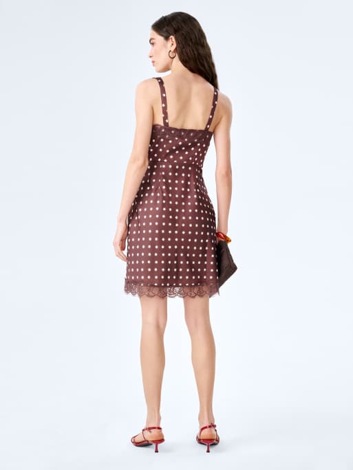 Omnes Dresses allie mini satin dress​ with starburst print in brown, 2 of 4