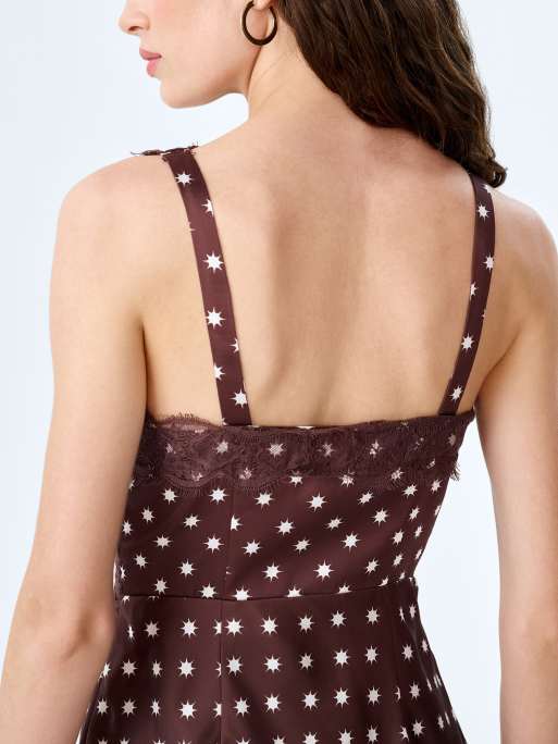 Omnes Dresses allie mini satin dress​ with starburst print in brown, 3 of 4