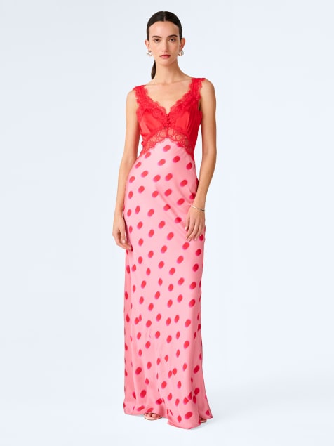 Omnes Dresses allie polka dot lace and satin maxi dress in pink in pink - view 1