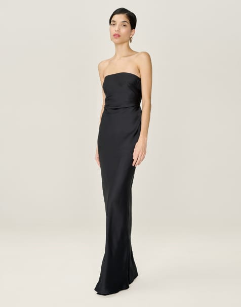 Omnes Dresses amdra strapless black satin maxi dress in black - view 1