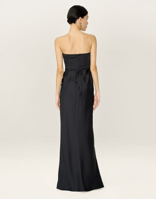 Omnes Dresses amdra strapless black satin maxi dress , 2 of 3