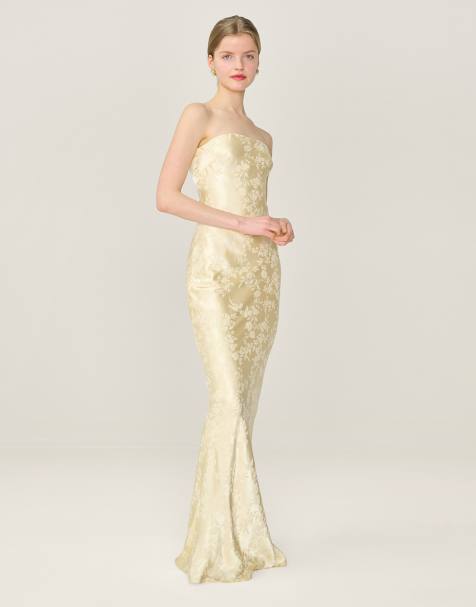 Omnes Dresses amdra strapless floral maxi dress in butter yellow in yellow