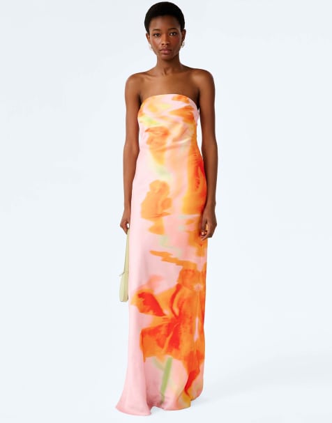Omnes dresses amdra strapless floral maxi dress in pink glitched floral - view 1