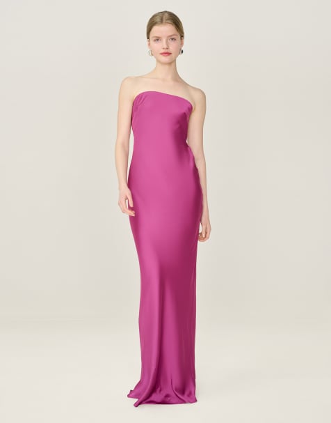 Omnes Dresses amdra strapless satin maxi dress in magenta - view 1
