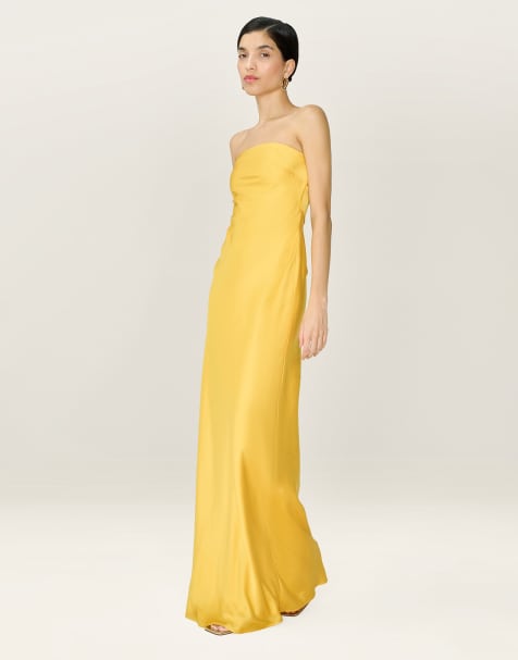 Omnes Dresses amdra strapless satin maxi dress in yellow in yellow