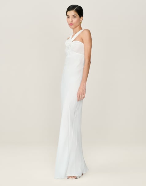 Omnes Dresses amélie chiffon maxi dress with rosette detail in ivory in white