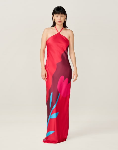 Omnes Dresses andy maxi halter-neck dress in multi collage print