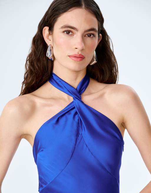 Omnes Dresses arles halterneck satin maxi dress in cobalt blue , 2 of 4
