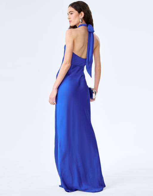 Omnes Dresses arles halterneck satin maxi dress in cobalt blue , 4 of 4