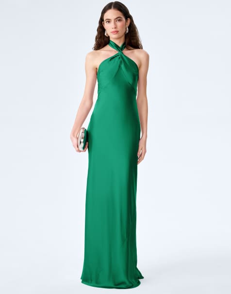 Omnes Dresses arles halterneck satin maxi dress in green in green - view 1