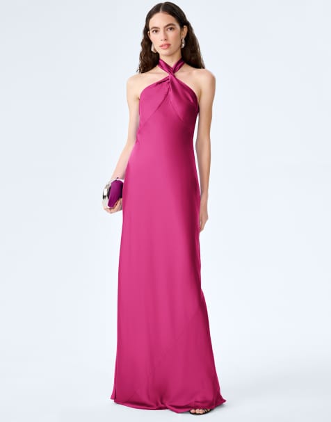 Omnes Dresses arles halterneck satin maxi dress in magenta