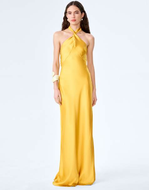 Omnes Dresses arles halterneck satin maxi dress in yellow in yellow