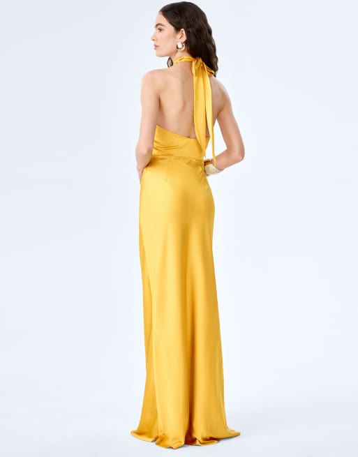 Omnes Dresses arles halterneck satin maxi dress in yellow , 2 of 4