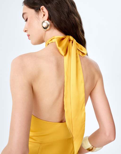Omnes Dresses arles halterneck satin maxi dress in yellow , 3 of 4