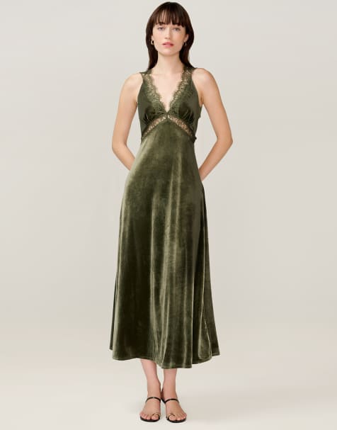 Omnes Dresses aurelia lace detailed maxi dress in grean velvet - view 1