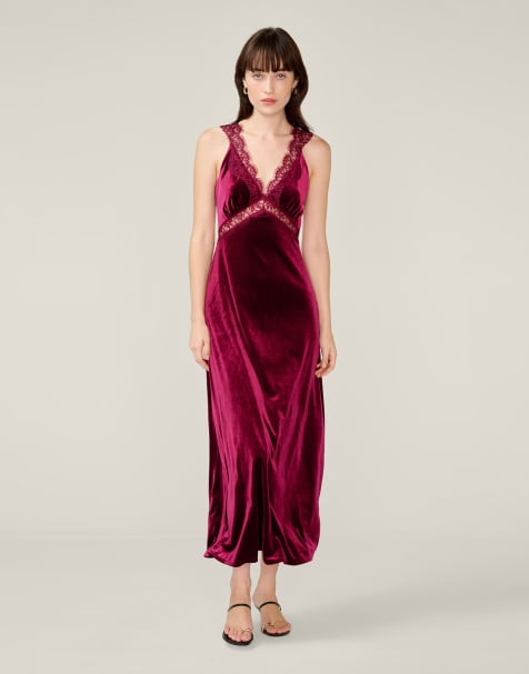 Omnes Dresses aurelia lace detailed maxi dress in red velvet 